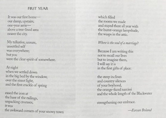 First Year - Eavan Boland